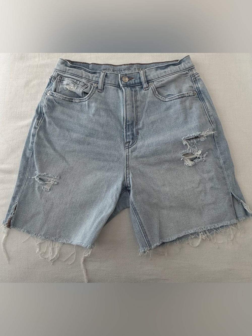 American Eagle Light Blue Distressed High Waisted Jean Shorts